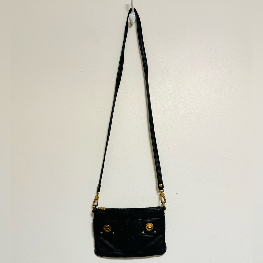 Marc Jacobs Black Leather Crossbody Bag Messenger Brass Hardware